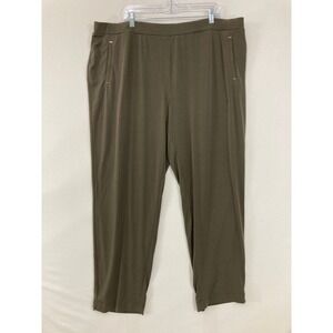 Susan Graver Liquid Knit Pants 2X Brown‎ Elastic Waist Pockets Comfy Pull-on